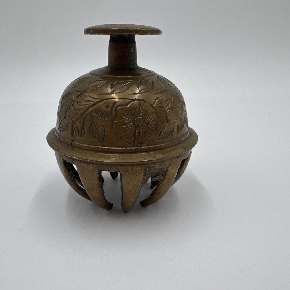 Vintage Indian Brass Elephant Bell Floral Engraved Hanging Temple Bell